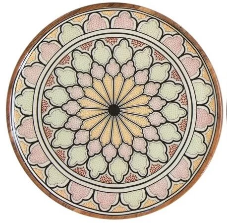 By Room Dienblad ø 40 Cm Mangohout Moroccan Print Bloemmotief Geel/rood/roze