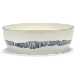 Serax Feast By Ottolenghi Saladekom ø 27,5 Cm H 9,5 Cm Aardewerk White + Swirl-Stripes Blue