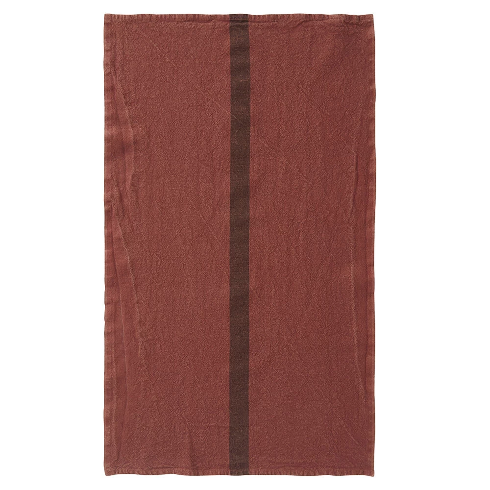 Charvet DOUDOU Theedoek 75 X 45 Cm Linnen Roestbruin Met Bruine Streep