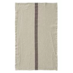 Charvet DOUDOU Theedoek 75 X 45 Cm Linnen Beige Met Bruine Streep
