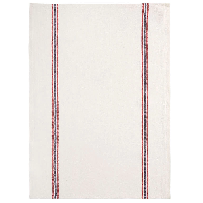 Charvet DRAPEAU Theedoek 55 X 75 Cm Linnen Wit Met Rood/blauw Streep
